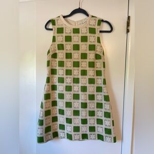 English Factory Women’s Green and Cream Checkered Mini Dress- Size M
